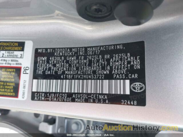 TOYOTA CAMRY LE, 4T1BF1FK2HU453722