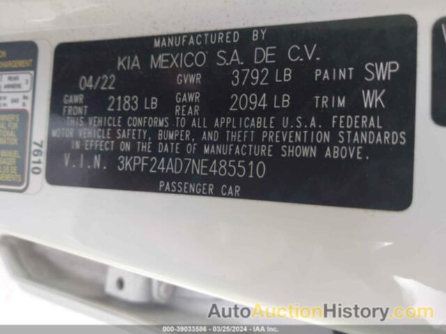 KIA FORTE FE/LXS, 3KPF24AD7NE485510