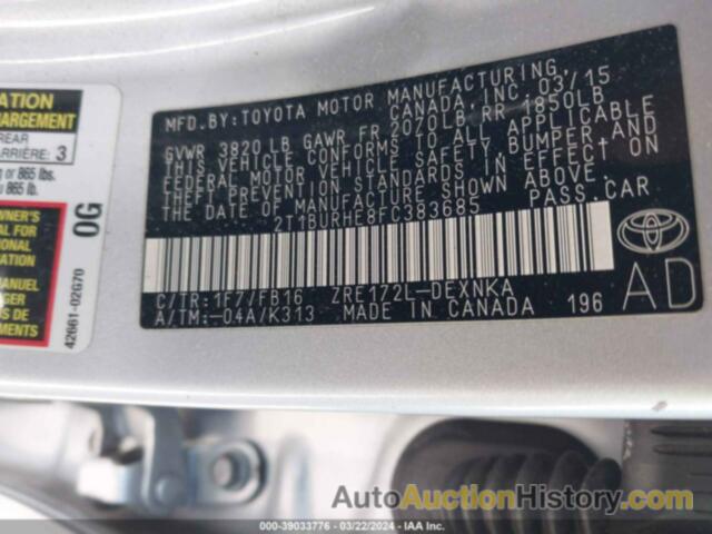 TOYOTA COROLLA LE, 2T1BURHE8FC383685