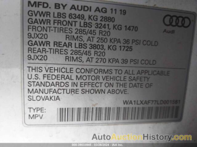 AUDI Q7 PREMIUM PLUS 55 TFSI QUATTRO TIPTRONIC, WA1LXAF77LD001561