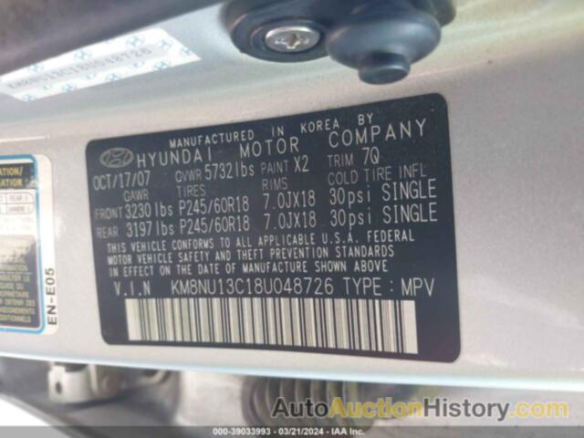 HYUNDAI VERACRUZ GLS/LIMITED/SE, KM8NU13C18U048726