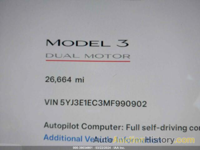 TESLA MODEL 3 PERFORMANCE DUAL MOTOR ALL-WHEEL DRIVE, 5YJ3E1EC3MF990902