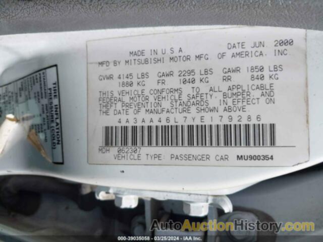 MITSUBISHI GALANT ES V6/GTZ, 4A3AA46L7YE179286