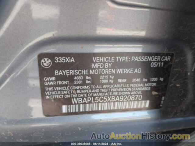 BMW 335XI AWD, WBAPL5C5XBA920870