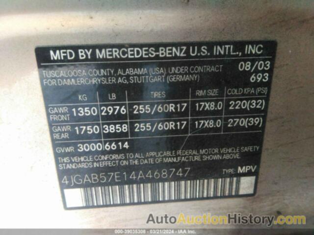 MERCEDES-BENZ ML 350 4MATIC, 4JGAB57E14A468747