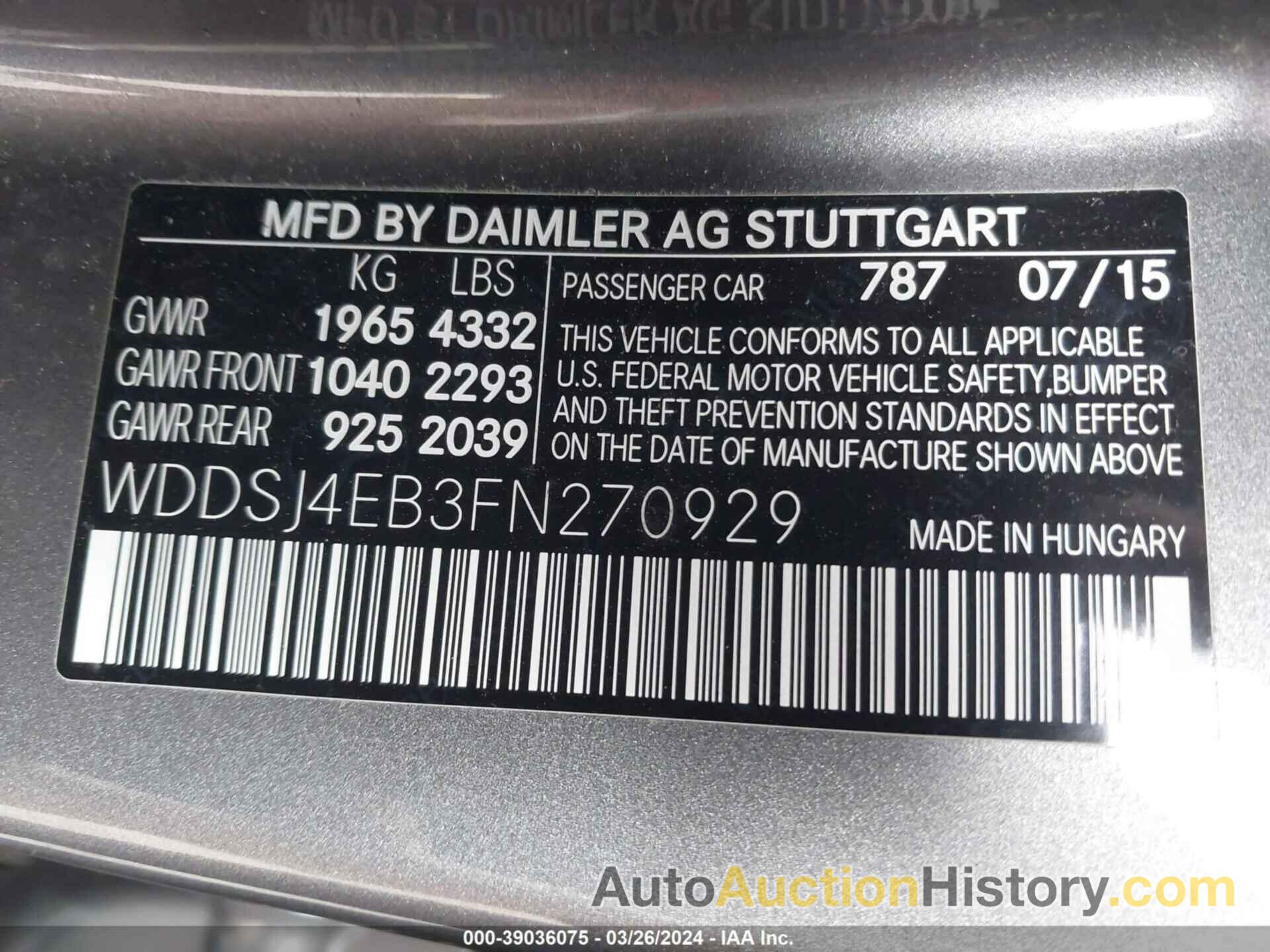 MERCEDES-BENZ CLA 250, WDDSJ4EB3FN270929