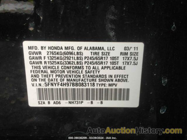 HONDA PILOT TOURING, 5FNYF4H97BB083118