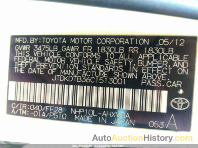 TOYOTA PRIUS C, JTDKDTB36C1513001