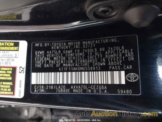 TOYOTA CAMRY XLE, 4T1F11AK6MU558913