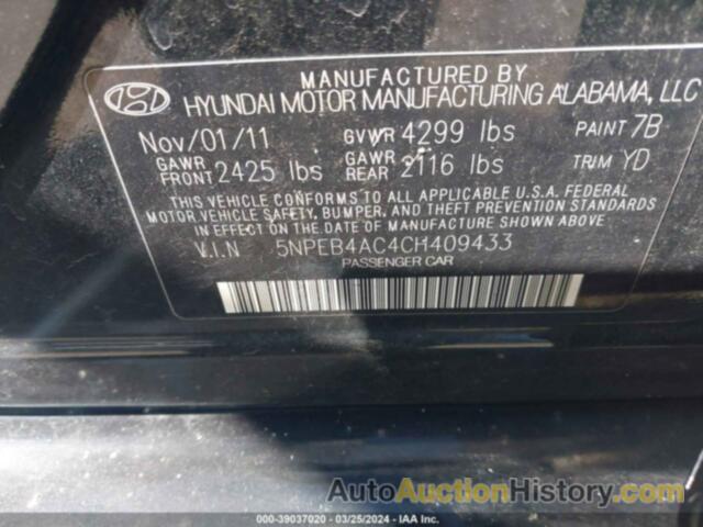 HYUNDAI SONATA GLS, 5NPEB4AC4CH409433