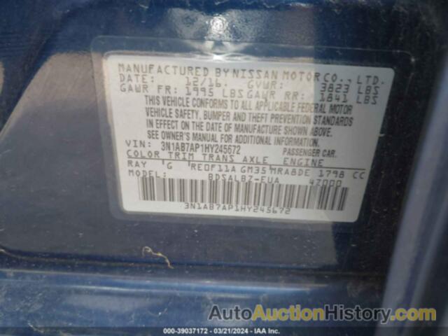 NISSAN SENTRA S, 3N1AB7AP1HY245672