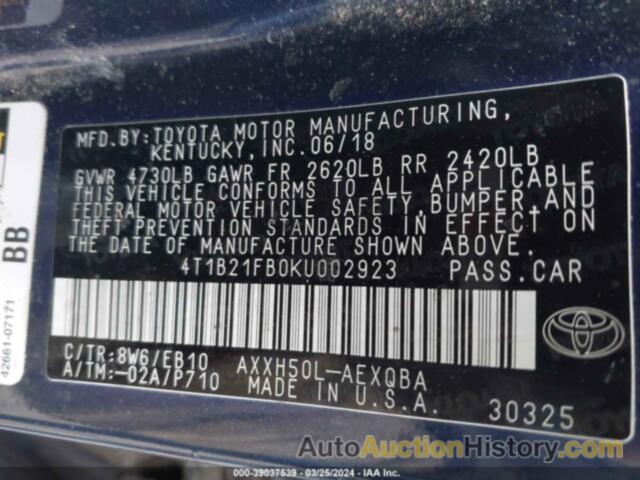 TOYOTA AVALON HYBRID XSE, 4T1B21FB0KU002923