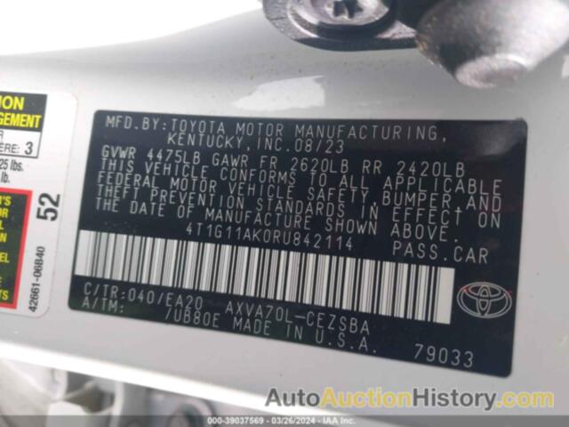 TOYOTA CAMRY SE, 4T1G11AK0RU842114