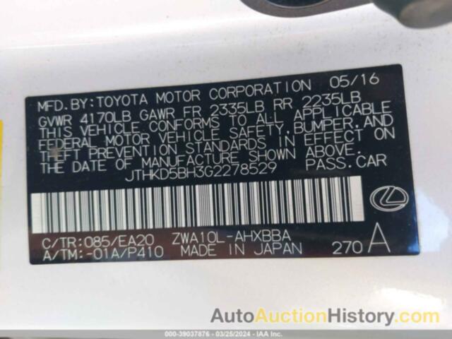 LEXUS CT 200H, JTHKD5BH3G2278529