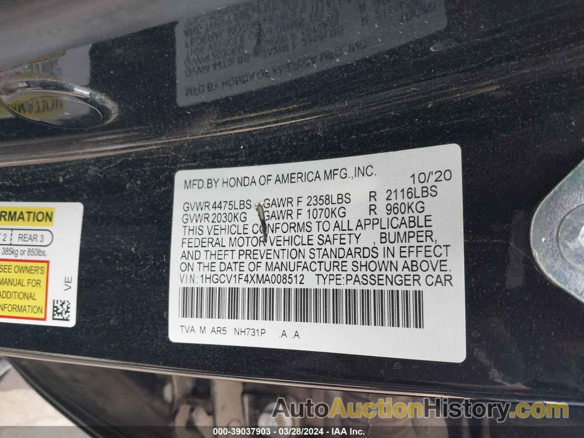 HONDA ACCORD SPORT SPECIAL EDITION, 1HGCV1F4XMA008512