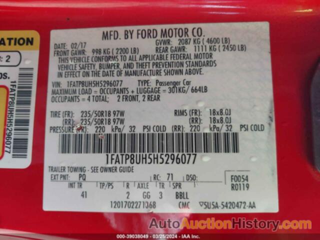 FORD MUSTANG ECOBOOST PREMIUM, 1FATP8UH5H5296077