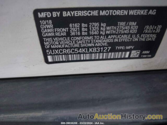 BMW X5 XDRIVE40I, 5UXCR6C54KLK83127