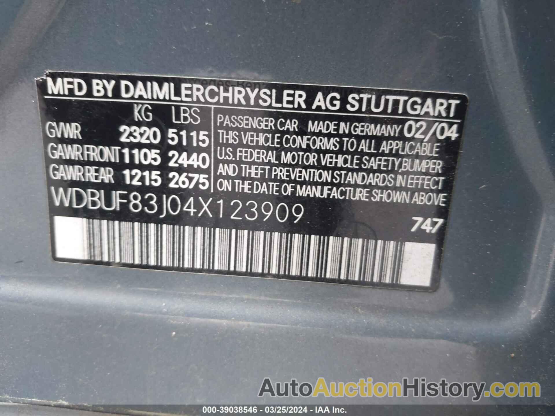 MERCEDES-BENZ E 500 4MATIC, WDBUF83J04X123909