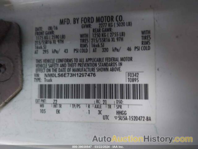 FORD TRANSIT CONNECT XL, NM0LS6E73H1297476