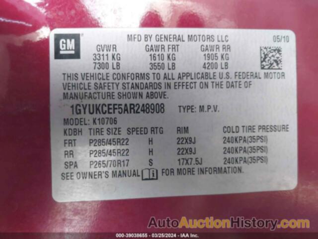 CADILLAC ESCALADE PREMIUM, 1GYUKCEF5AR248908