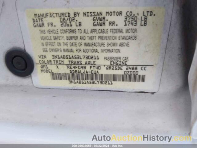 NISSAN SENTRA GXE LIMITED EDITION, 3N1AB51A53L730211