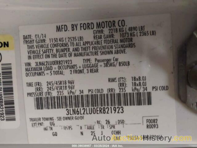 LINCOLN MKZ HYBRID, 3LN6L2LU0ER821923