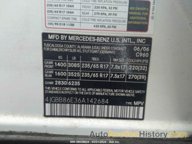 MERCEDES-BENZ ML 350 4MATIC, 4JGBB86E36A142684