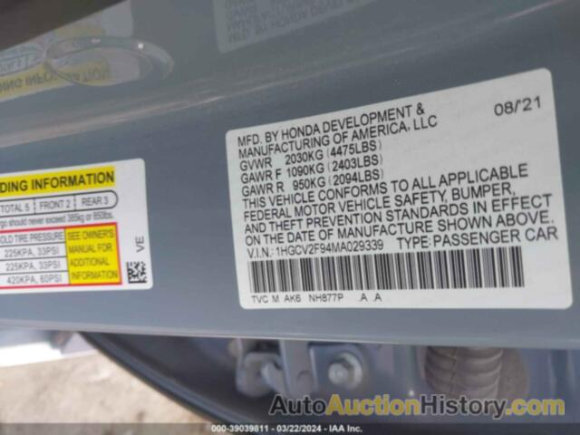 HONDA ACCORD TOURING, 1HGCV2F94MA029339