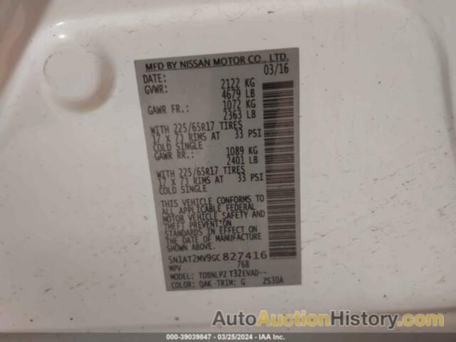 NISSAN ROGUE S, 5N1AT2MV9GC827416