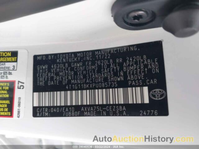 TOYOTA CAMRY SE AWD, 4T1G11BKXPU085735