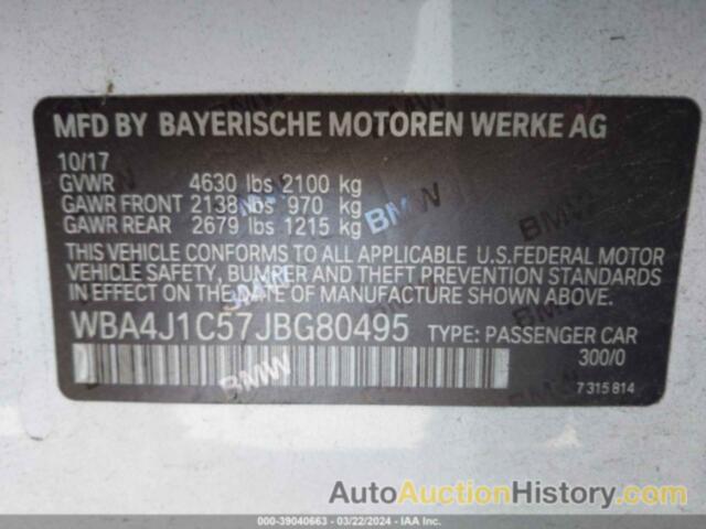 BMW 430I GRAN COUPE, WBA4J1C57JBG80495