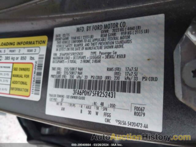 FORD FUSION SE, 3FA6P0H75FR252431