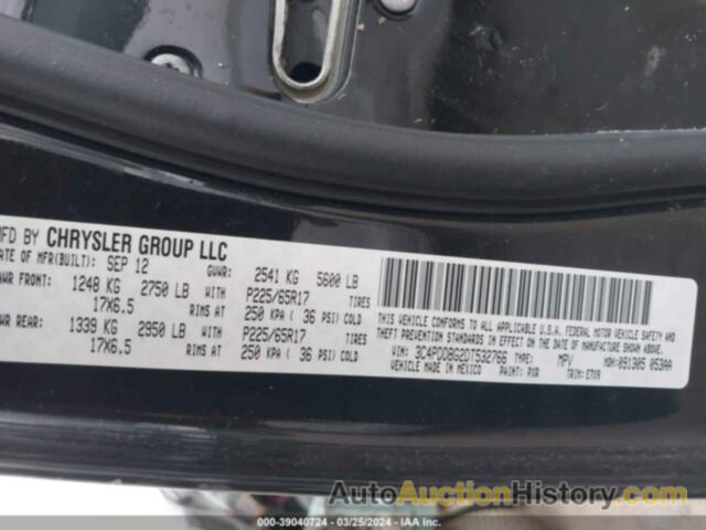 DODGE JOURNEY SXT, 3C4PDDBG2DT532766