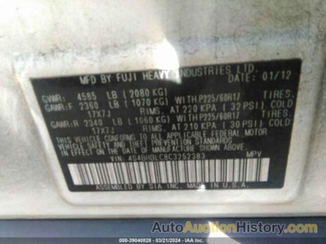 SUBARU OUTBACK 2.5I LIMITED, 4S4BRBLC8C3252383