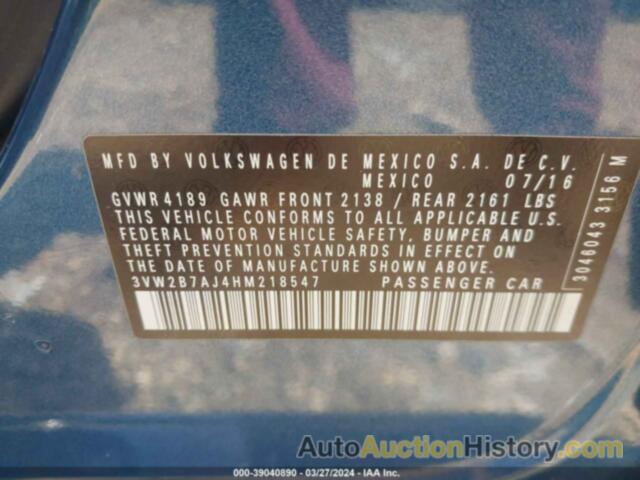 VOLKSWAGEN JETTA 1.4T S, 3VW2B7AJ4HM218547