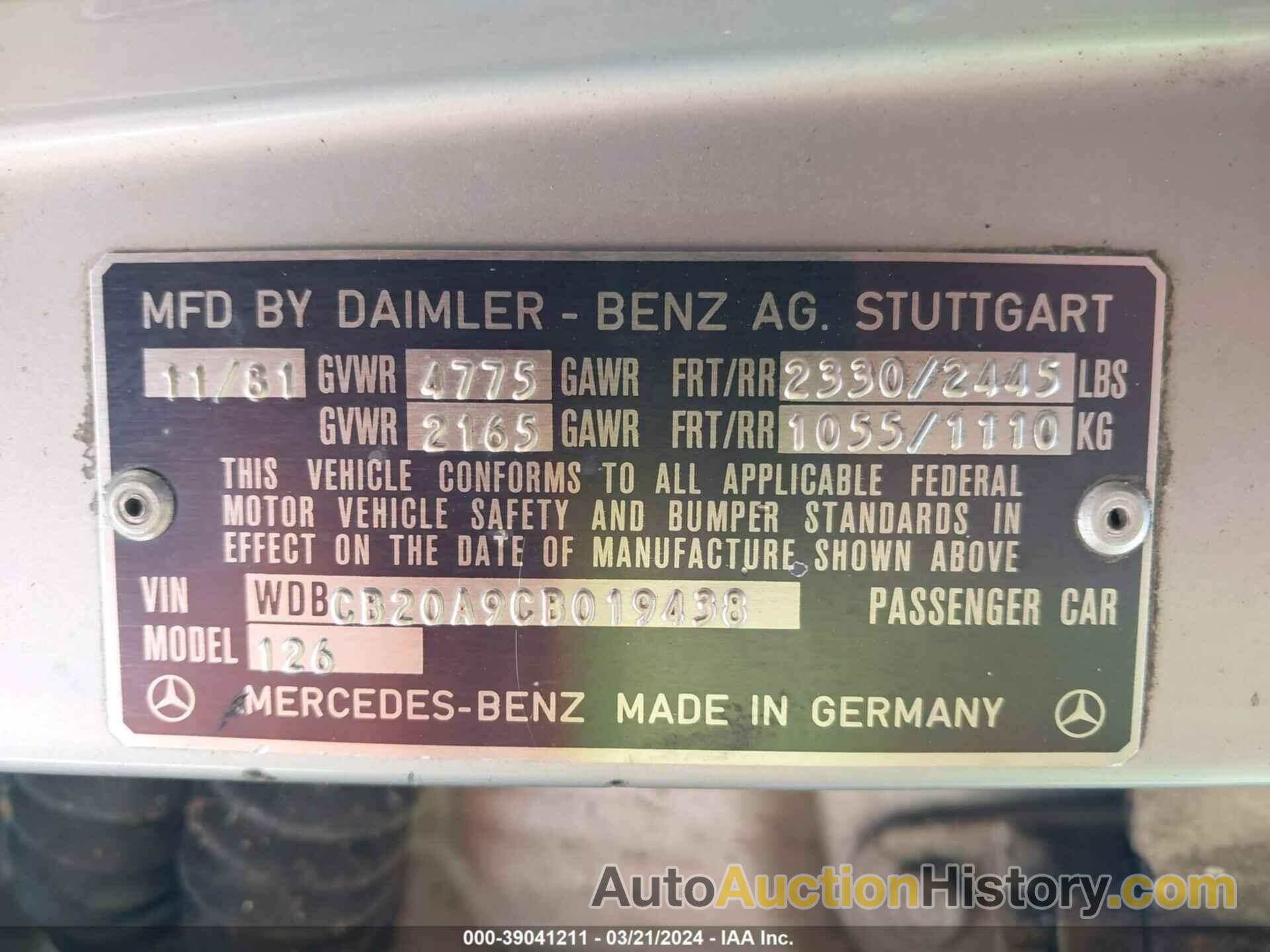 MERCEDES-BENZ 300 SD, WDBCB20A9CB019438