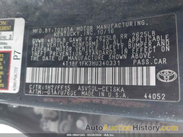 TOYOTA CAMRY SE, 4T1BF1FK3HU340331