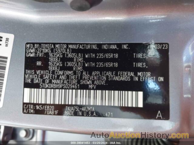 TOYOTA HIGHLANDER XLE, 5TDKDRBH9PS029461