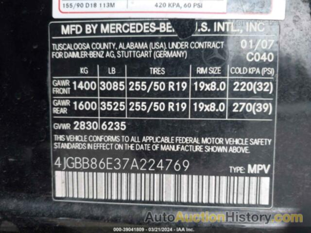 MERCEDES-BENZ ML 350 4MATIC, 4JGBB86E37A224769