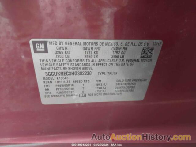 CHEVROLET SILVERADO 1500 1LT, 3GCUKREC3HG382230