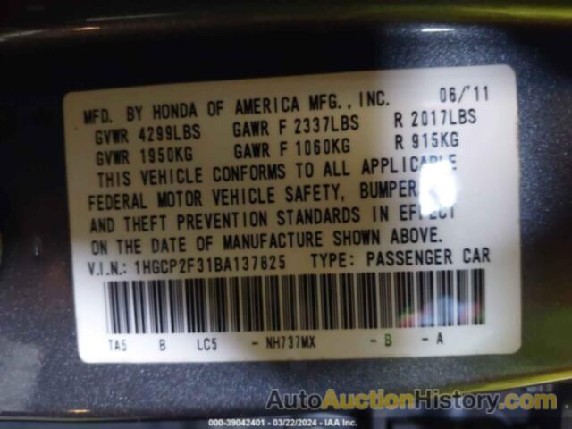 HONDA ACCORD LX, 1HGCP2F31BA137825