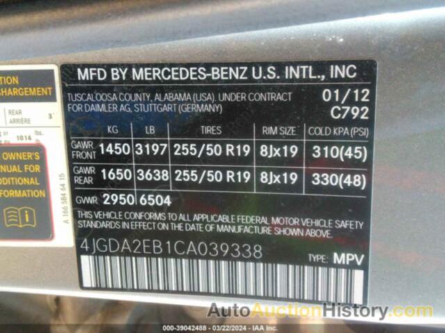 MERCEDES-BENZ ML 350 BLUETEC, 4JGDA2EB1CA039338