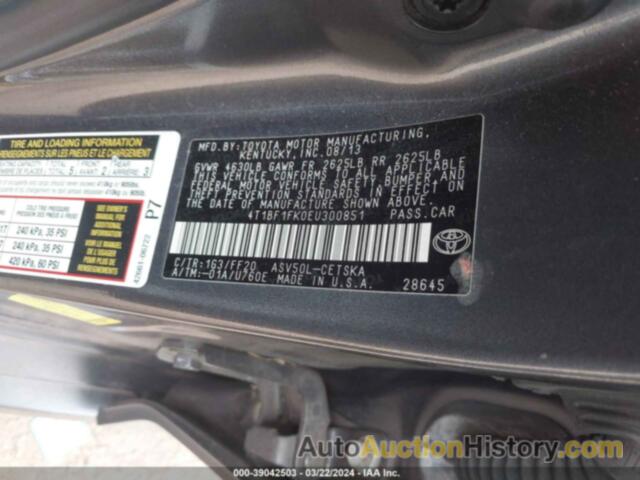 TOYOTA CAMRY L/SE/LE/XLE, 4T1BF1FK0EU300851