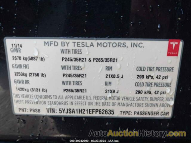 TESLA MODEL S P85D, 5YJSA1H21EFP62635