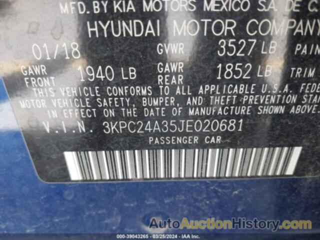 HYUNDAI ACCENT SE/SEL, 3KPC24A35JE020681