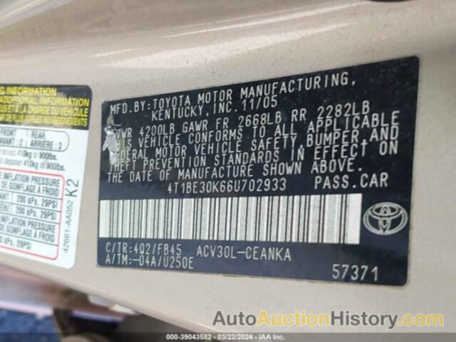 TOYOTA CAMRY LE, 4T1BE30K66U702933