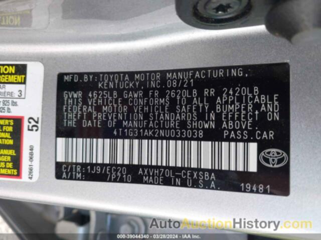 TOYOTA CAMRY NIGHTSHADE EDITION HYBRID, 4T1G31AK2NU033038