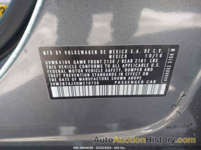 VOLKSWAGEN JETTA 1.4T S, 3VW2B7AJ3HM270736