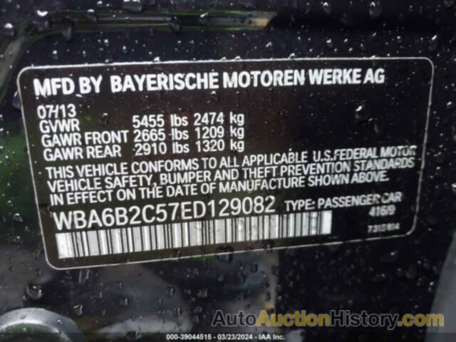 BMW 650I GRAN COUPE, WBA6B2C57ED129082