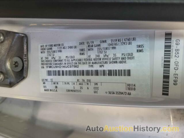 FORD ESCAPE SEL, 1FMCU9HD1KUC07582